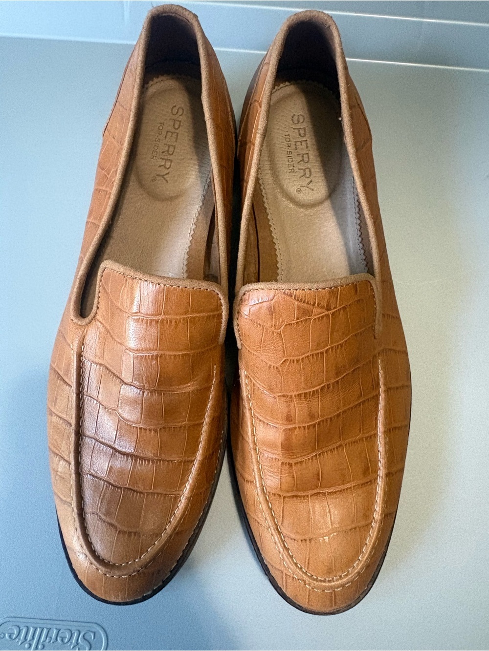 Sperry Women's Tan Croc-Embossed Leather Slip-On Loafers